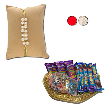 "Whisper Pearl Rakhi - JPJUN-23-032 (Single Rakhi), Choco Thali - code RC09 - Click here to View more details about this Product